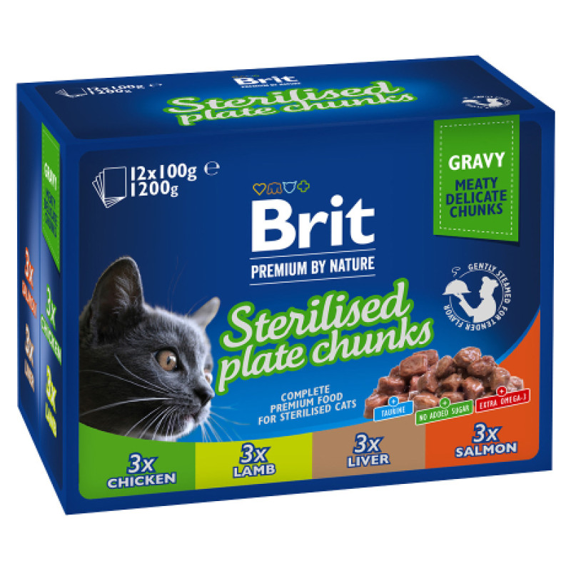 Brit Care Cat Pouch Sterilised Plate Chunks 1020 g (12x100 g)