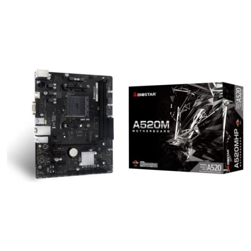 Biostar Mainboard|BIOSTAR|AMD A520|SAM4|Micro-ATX|Memory DDR4|Memory slots 2|2xPCI-Express 3.0 1x|1xPCI-Express 3.0 16x|1xM.2|1x15pin D-sub|1xHDMI|4xUSB 2.0|2xUSB 3.2|1xPS/2|1xRJ45|3xAudio port|A520MHP