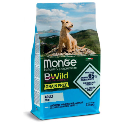 Monge BWild Dog Grain Free Mini Adult Anchovies with Potatoes and Peas 2,5 kg