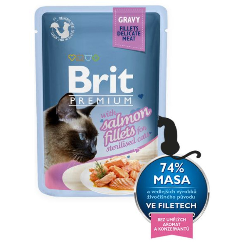 Brit Premium Cat Delicate Fillets in Gravy with Salmon for Sterilised 85 g konservi kaķiem