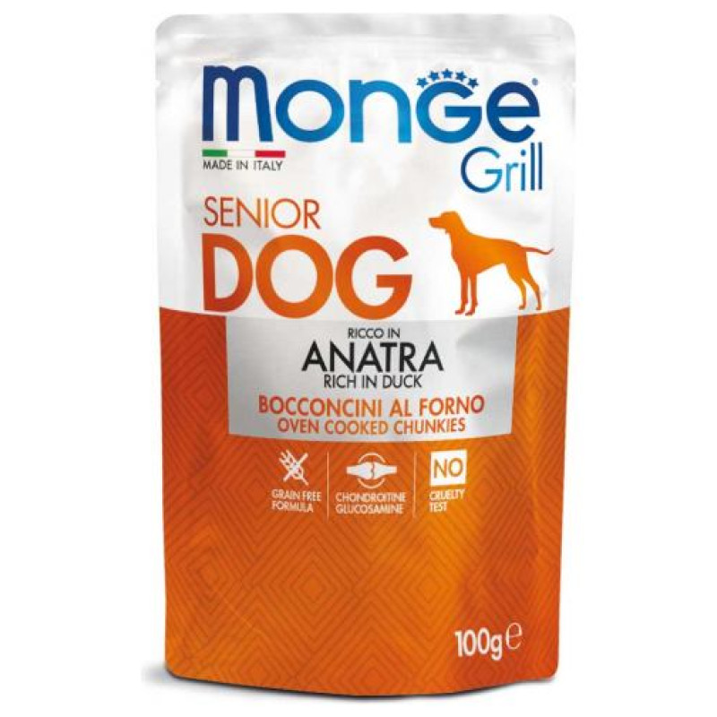 Monge Dog Grill Pouch Senior Chunkies Rich in Duck 100 g