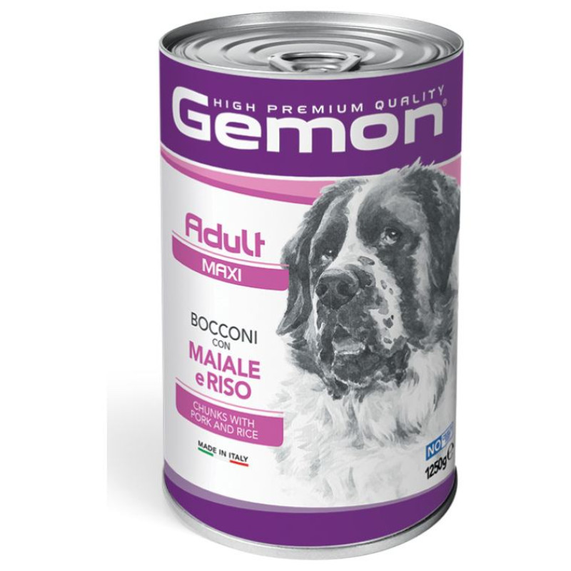 Gemon Dog chunkies Adult MAXI with pork & rice 1.250 kg - konservi suņiem