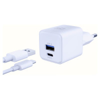 3Mk Protection 3mk Hyper GaN Charger 20W QC4+ PD PPS USB-C USB-A Wall Charger - White
