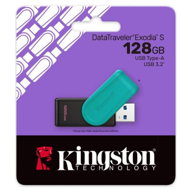 Kingston 128GB Portable USB 3.2 Gen 1 DataTraveler Exodia S (Black/Turquoise)