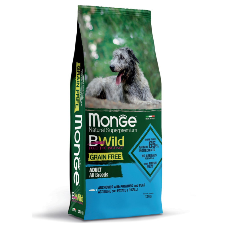 Monge BWild Dog Grain Free All Breeds Adult Anchovies with Potatoes and Peas 12 kg