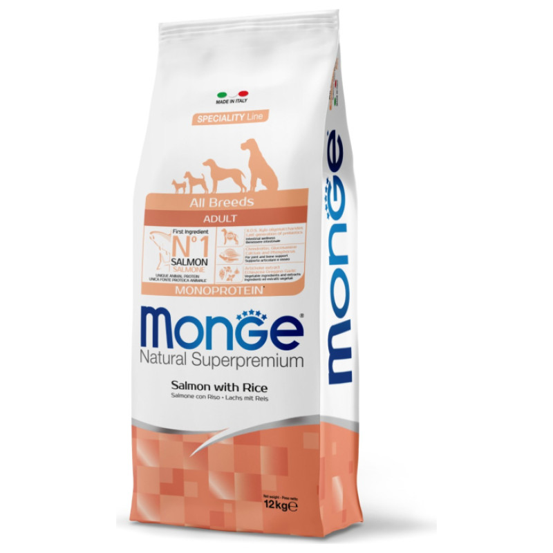 Monge Dog All Breeds Adult Monoprotein Salmon with Rice 12 kg