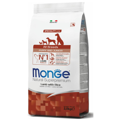 Monge Dog All Breeds Puppy and Junior Lamb with Rice 2,5 kg