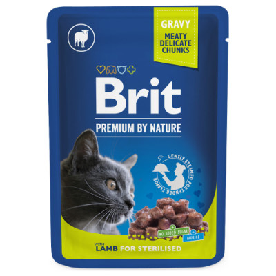 Brit Premium Cat Pouch Lamb for Sterilised 100 g konservi kaķiem