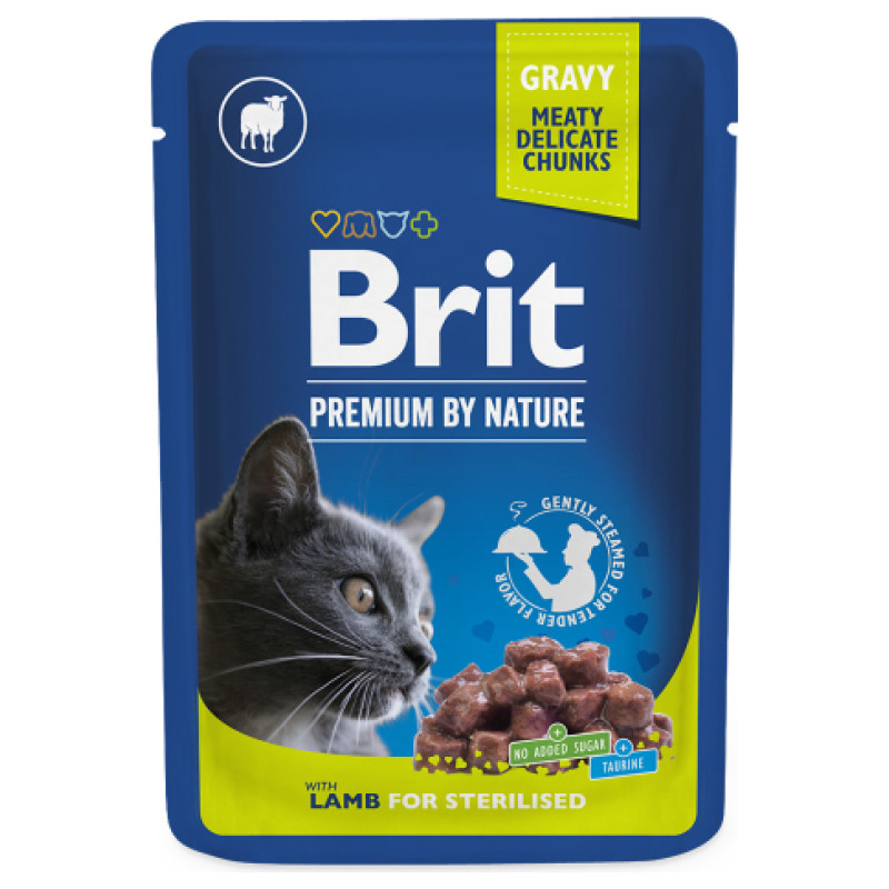 Brit Premium Cat Pouch Lamb for Sterilised 100 g konservi kaķiem