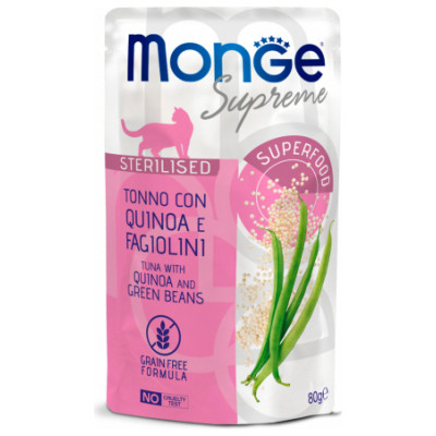 Monge Supreme Pouches Cat Sterilised Tuna Flakes with Quinoa and Green Beans 80 g