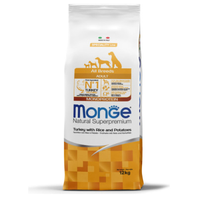 Monge Dog All Breeds Adult Monoprotein Turkey with Rice and Potatoes 12 kg
