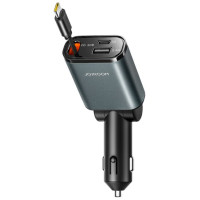 Joyroom JR-CCL07 3-in-1 Car Charger with Built-in Retractable Cable - Dark Gray