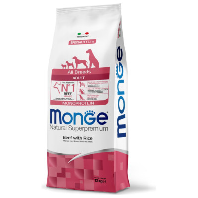 Monge Dog All Breeds Adult Monoprotein Beef with Rice 12 kg