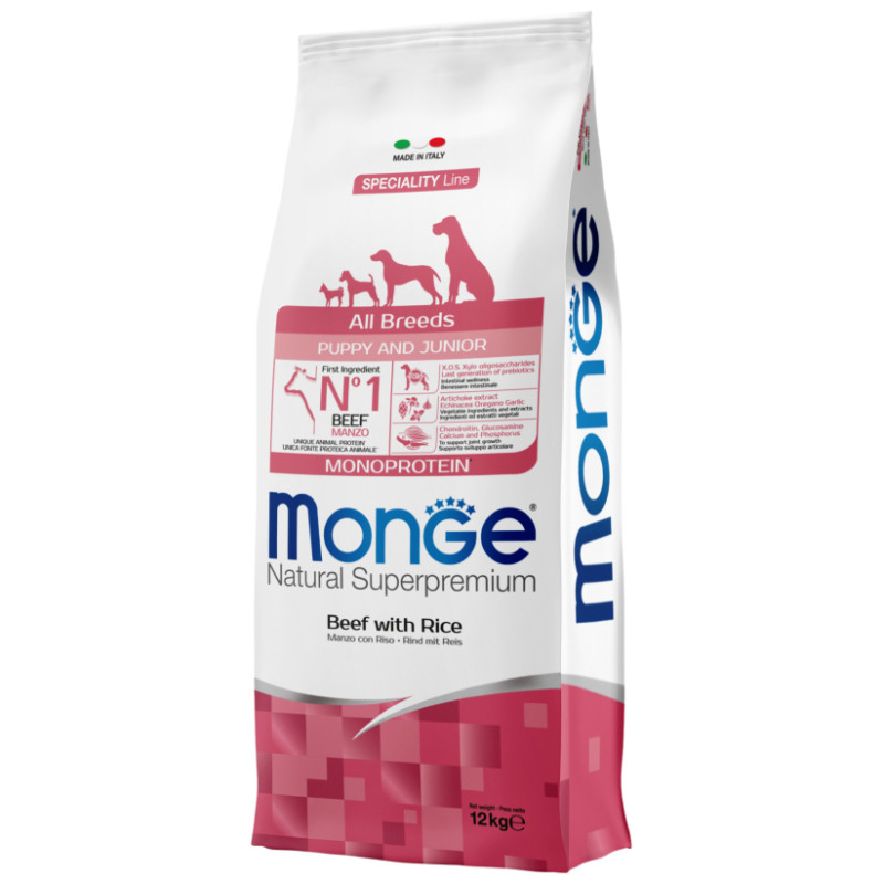 Monge Dog All Breeds Puppy and Junior Monoprotein Beef with Rice 12 kg