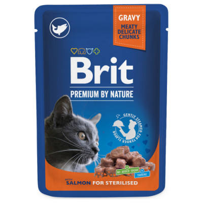 Brit Premium Cat Pouch Salmon for Sterilised 100 g konservi kaķiem