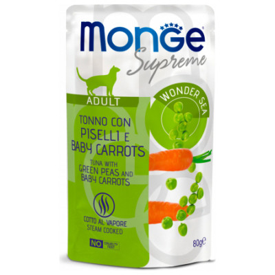 Monge Supreme Pouches Cat Adult Tuna Flakes with Peas and Baby Carrots 80 g