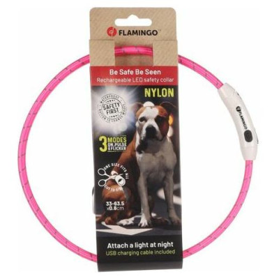 Flamingo LED kakla siksna atstarojo&scaron;a VISIO PINK 33-63,5cm 8mm