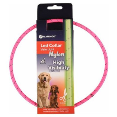 Flamingo LED kakla siksna atstarojo&scaron;a VISIO PINK 33-63,5cm 8mm