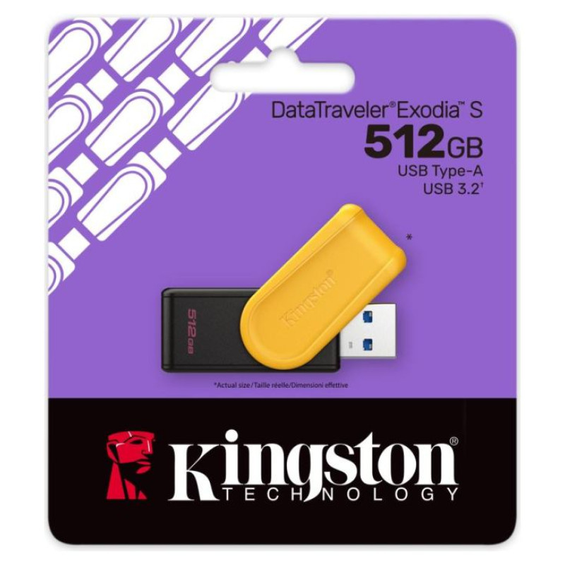 Kingston 512GB Portable USB 3.2 Gen 1 DataTraveler Exodia S (Black/Yellow)