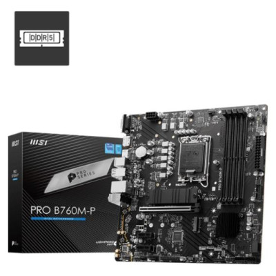 MSI Mainboard|MSI|Intel B760 Express|LGA1700|Micro-ATX|Memory DDR5|Memory slots 4|2xPCI-Express 1x|1xPCI-Express 16x|2xM.2|1x15pin D-sub|1xHDMI|1xDisplayPort|4xUSB 2.0|1xUSB 3.2|1xUSB-C|2xPS/2|1xRJ45|3xAudio port|PROB760M-P