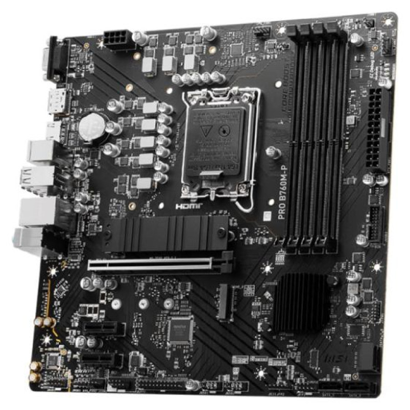 MSI Mainboard|MSI|Intel B760 Express|LGA1700|Micro-ATX|Memory DDR5|Memory slots 4|2xPCI-Express 1x|1xPCI-Express 16x|2xM.2|1x15pin D-sub|1xHDMI|1xDisplayPort|4xUSB 2.0|1xUSB 3.2|1xUSB-C|2xPS/2|1xRJ45|3xAudio port|PROB760M-P