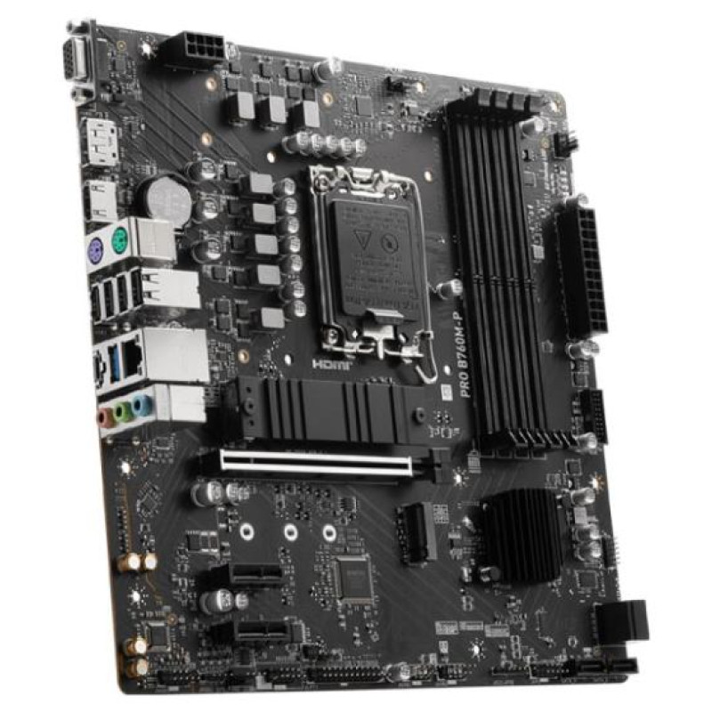 MSI Mainboard|MSI|Intel B760 Express|LGA1700|Micro-ATX|Memory DDR5|Memory slots 4|2xPCI-Express 1x|1xPCI-Express 16x|2xM.2|1x15pin D-sub|1xHDMI|1xDisplayPort|4xUSB 2.0|1xUSB 3.2|1xUSB-C|2xPS/2|1xRJ45|3xAudio port|PROB760M-P