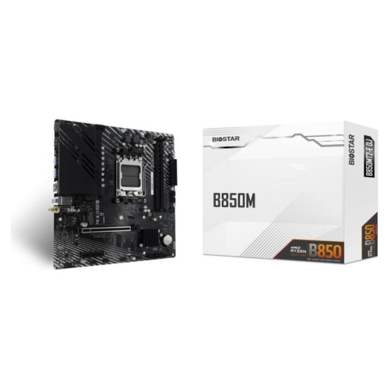 Biostar Mainboard|BIOSTAR|AMD B850|SAM5|Micro-ATX|1xPCI-Express 4.0 4x	|1xPCI-Express 4.0 16x|2xM.2|1xHDMI|1xDisplayPort|6xUSB 2.0|6xUSB 3.2|1xUSB-C|1xRJ45|3xAudio port|B850MT2-EDJ