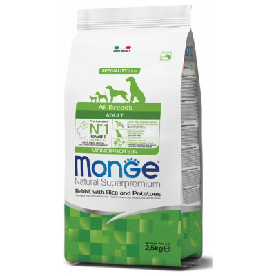 Monge Dog All Breeds Adult Rabbit with Rice and Potatoes 2,5 kg