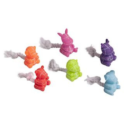 Flamingo VINYL LITTLE ANIMAL WITH ROPE - STRIPES - rotaļlieta suņiem