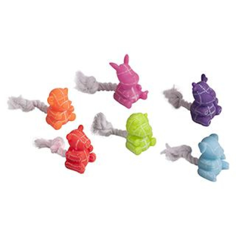 Flamingo VINYL LITTLE ANIMAL WITH ROPE - STRIPES - rotaļlieta suņiem