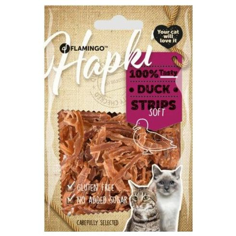 Flamingo gardumi kaķiem HAPKI DUCK STRIPS 50 g.