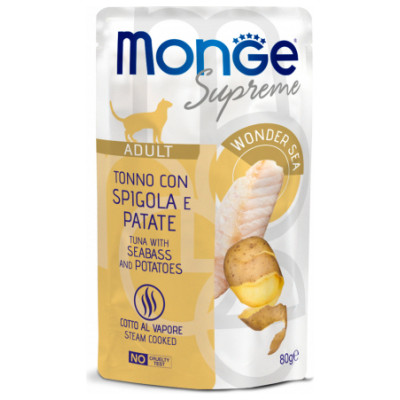 Monge Supreme Pouches Cat Adult Tuna Flakes with Seabass and Potatoes 80 g