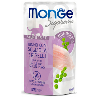 Monge Supreme Pouches Cat Sterilised Tuna Flakes with Sole and Peas 80 g