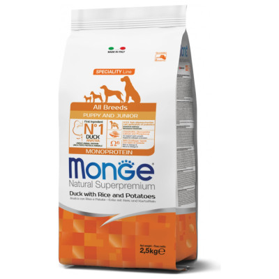 Monge Dog All Breeds Puppy and Junior Monoprotein Duck with Rice and Potatoes 2,5 kg