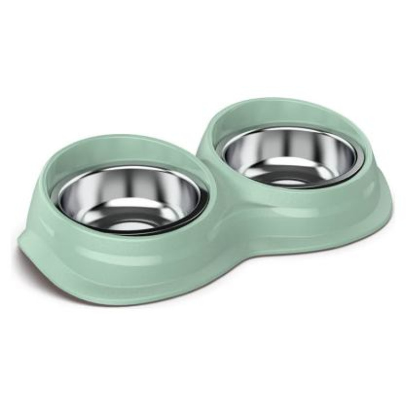 Georplast Metāla bļoda dubulta ar gumijas paliktni INOX  29,5x16x6,5 h cm, l. 0,230,  daž.krāsas