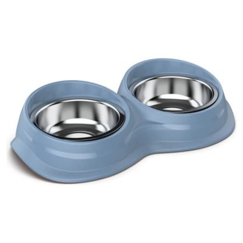 Georplast Metāla bļoda dubulta ar gumijas paliktni INOX  29,5x16x6,5 h cm, l. 0,230,  daž.krāsas