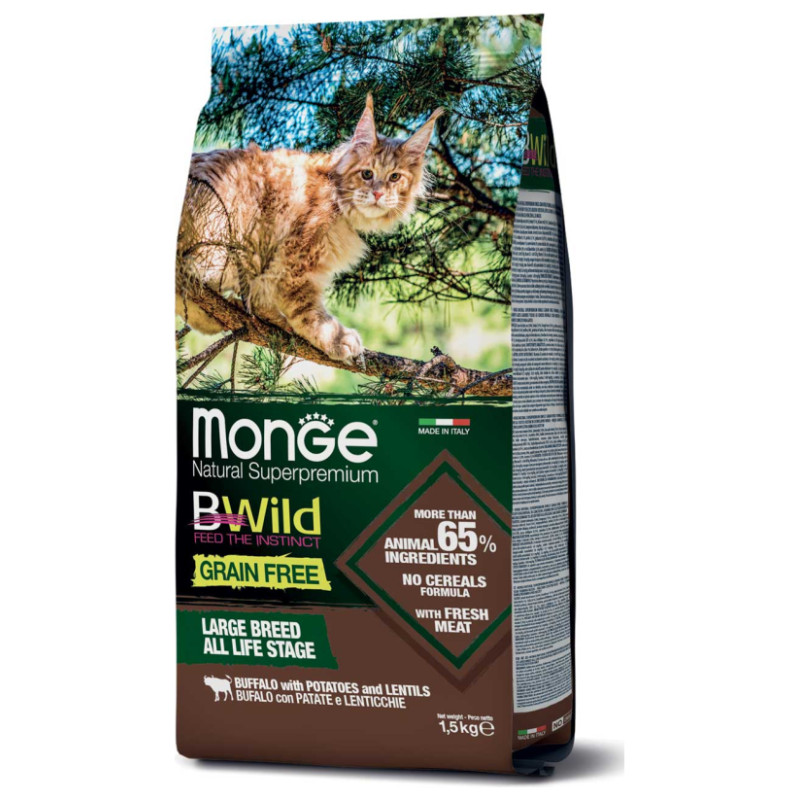 Monge Cat BWild Grain Free Large Breed All Life Stage Buffalo with Potatoes and Lentils 1,5 kg