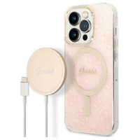 Guess 4G Print MagSafe Case + Charger Set for iPhone 14 Pro Max 6.7" - Pink