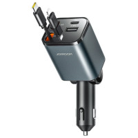 Joyroom JR-CCL05 30W 4-in-1 Car Charger with 2 Built-in Retractable Cables - Dark Gray