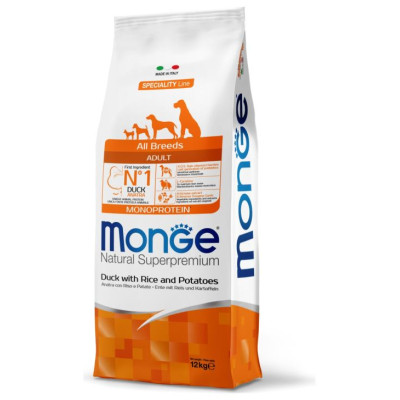 Monge Dog All Breeds Adult Monoprotein Duck with Rice and Potatoes 12 kg