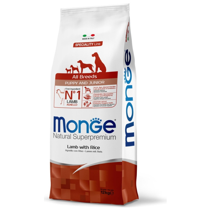 Monge Dog All Breeds Puppy and Junior Lamb with Rice 12 kg