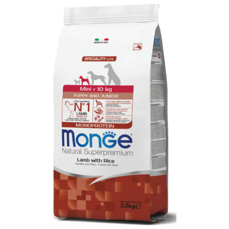 Monge Dog Mini Puppy and Junior Monoprotein Lamb with Rice 2,5 kg