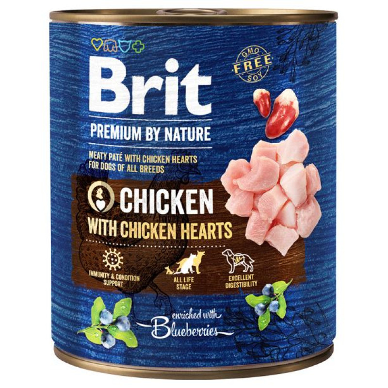 Brit Premium by Nature wet Chicken with Hearts 800 g mitrā  barība suņiem