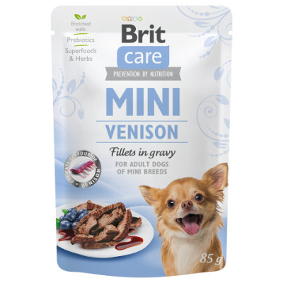 Brit Care Mini wet Venison fillets in gravy 85 g mitrā barība  suņiem