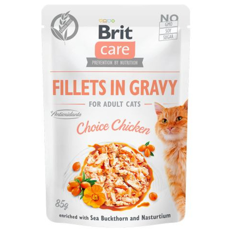 Brit Care Cat Pouch Fillets in Gravy Choice Chicken  85 g mitrā barība kaķiem