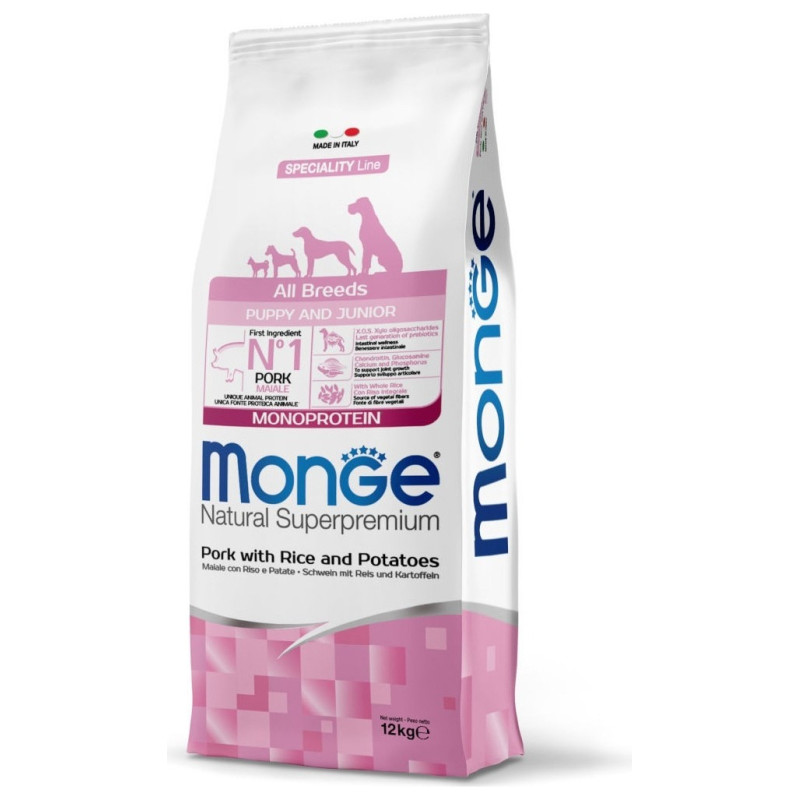 Monge Dog All Breeds Puppy and Junior Monoprotein Pork with Rice and Potatoes 12 kg