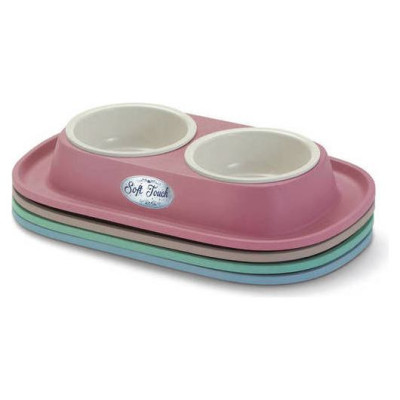 Georplast Plastmasas dubulta bļoda ar gumijas paliktni SOFT TOUCH 31x20x3,5cm, daž.krāsas