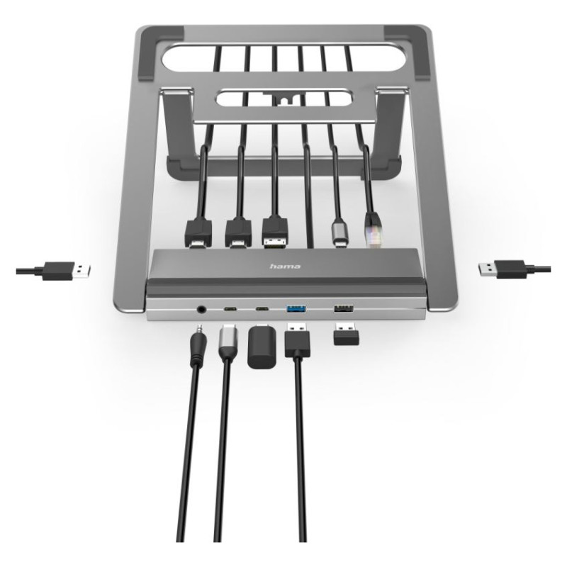 Hama 00200139 Connect2Office Stand, USB-C dock, 12 ports, 100 W, Gray