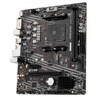 MSI Mainboard|MSI|AMD A520|SAM4|MicroATX|1xPCI-Express 3.0 1x|1xPCI-Express 3.0 16x|1xM.2|Memory DDR4|Memory slots 2|1xDVI|1xHDMI|2xAudio-Out|2xUSB 2.0|4xUSB 3.2|1xRJ45|A520M-APRO