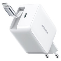 Joyroom JR-TCL06 67W GaN Wall Charger with Built-in Retractable USB-C Cable - White